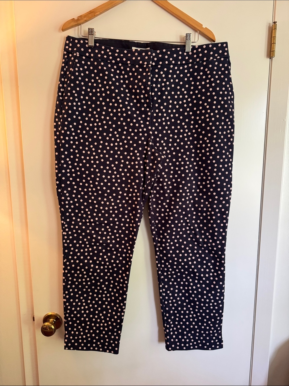 Boden Navy Ankle Pants with White Polka Dots